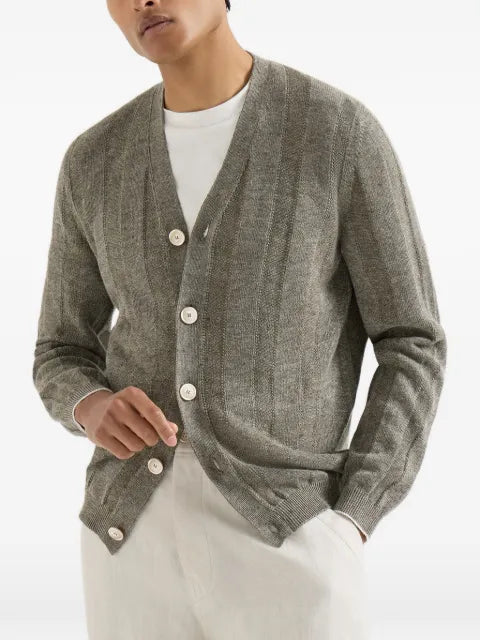 Brunello Cucinelli linen and cotton textured rib cardigan