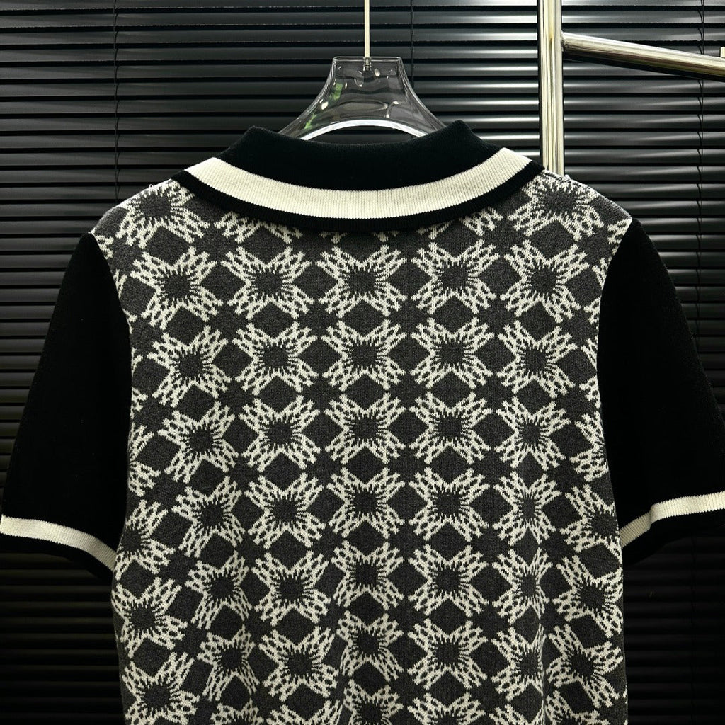 AMIRI Geometric Jacquard Color‑Block Short‑Sleeve Knit Polo Shirt