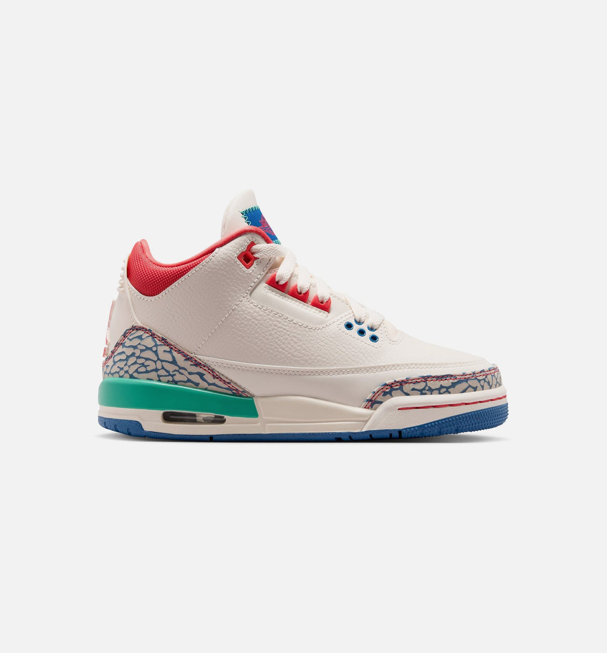 Air Jordan 3 Retro Play Your Way Grade School Shoes - Chalk Track Red True Blue Kinetic Green