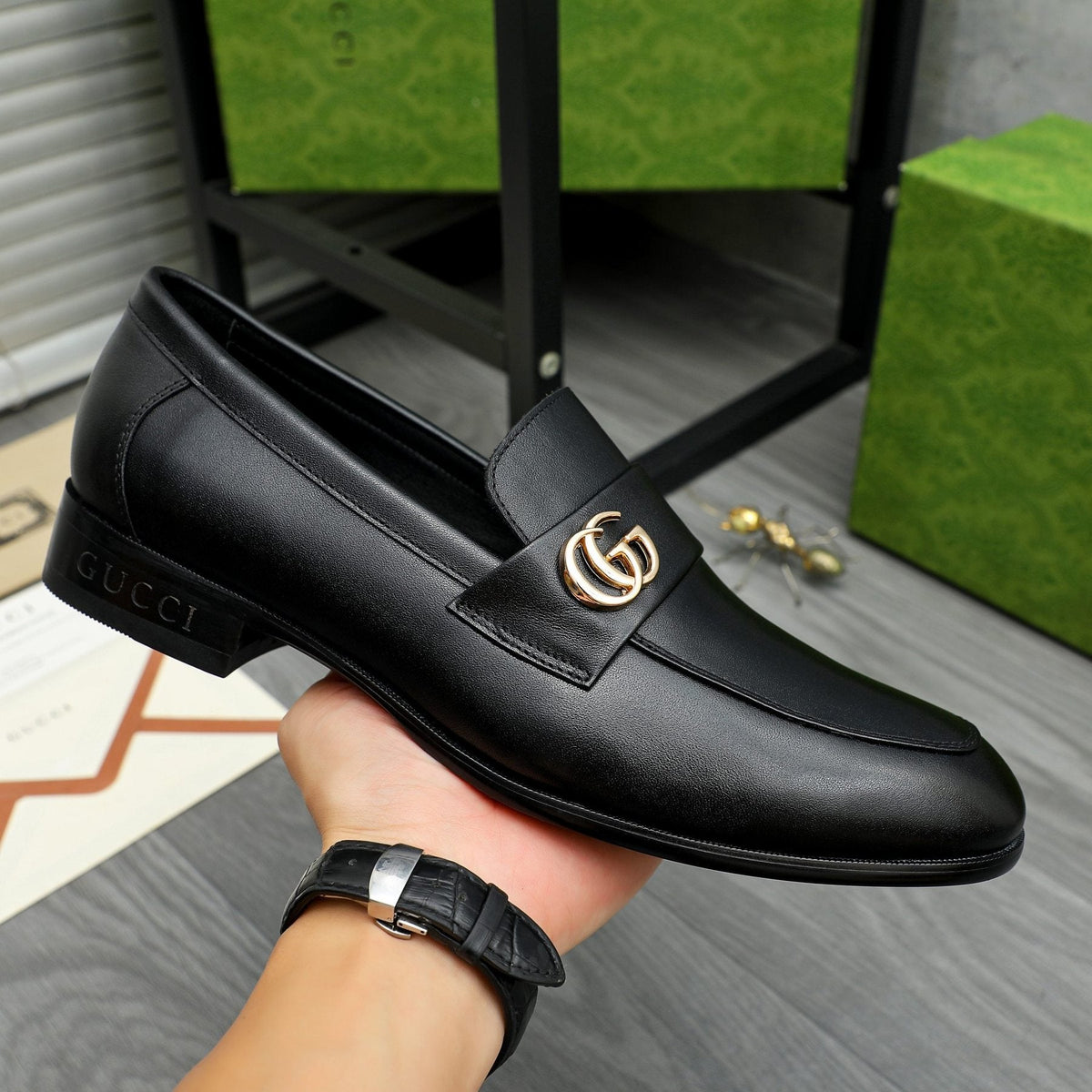 Gucci Black Loafers with Gold-Tone Hardware